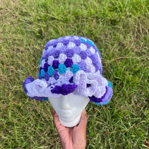 Handmade Multi-Colored Crochet Ruffle Hat - Picture 4 of 4